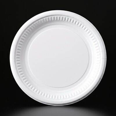 Đĩa ăn tráng PET, chất liệu giấy, màu trắng, khay đựng thức ăn bằng giấy