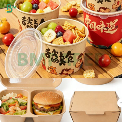 FDA Bảng giấy ăn đường phố PE phủ chống dầu Microwave cho thùng chứa thực phẩm